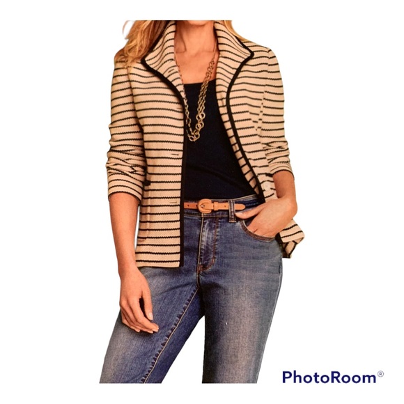 Talbots Jackets & Blazers - Talbots Knit Jacket Navy Ivory Stripe Size Medium